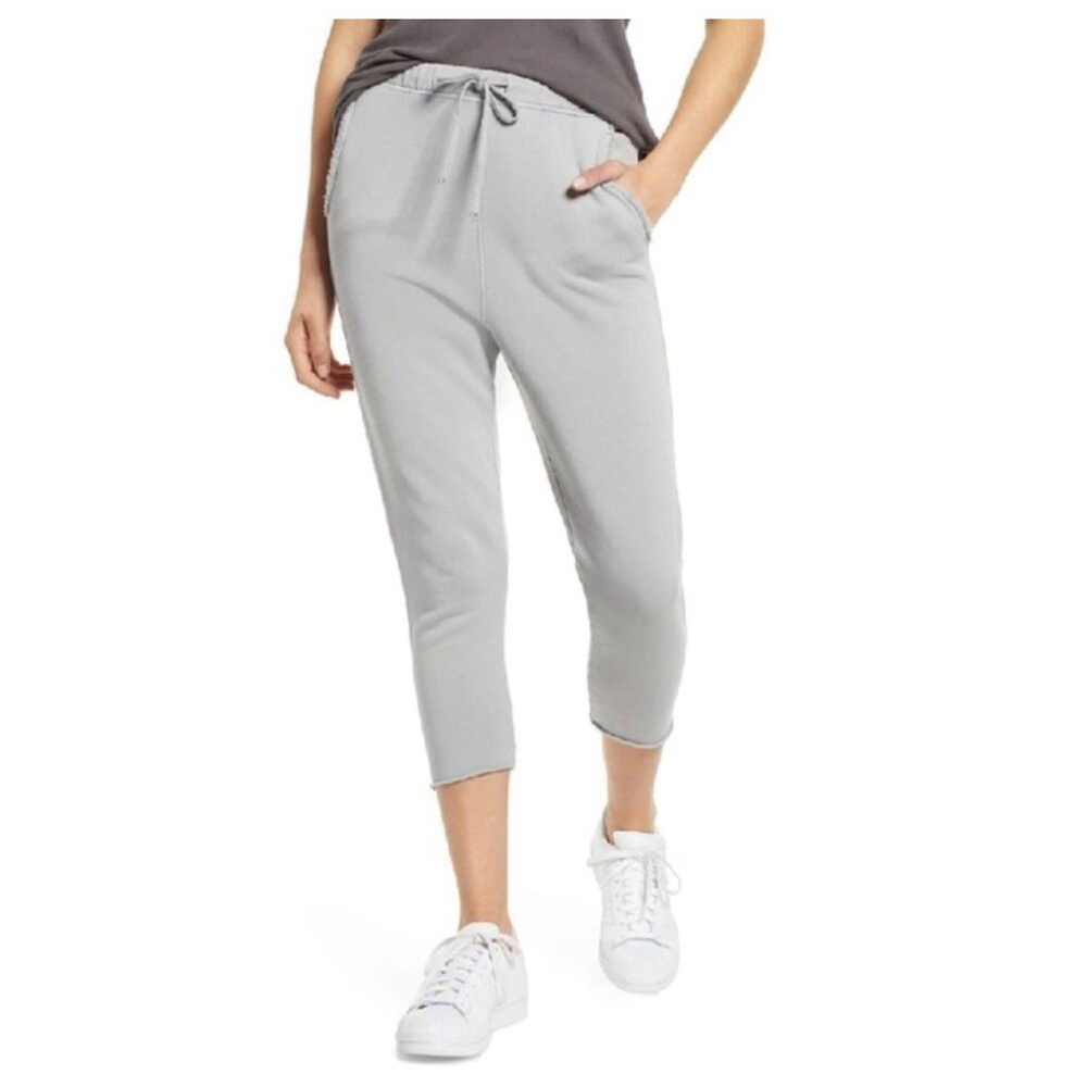 Frank & Eileen Tee Lab Cropped Sweatpants SM Dime Gray Raw Hem Pockets Pull On